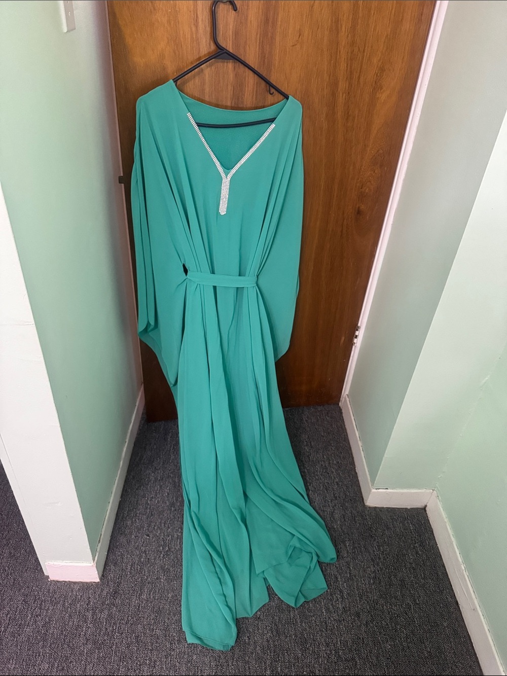 Teal Embellished V-Neck Kaftan